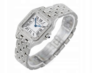 CARTIER PANTHERE MEDIUM ICED OUT DIAMONDS STEEL WHITE DIAL QUARTZ REF. WSPN0007 (4016)