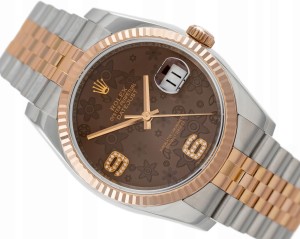 ROLEX DATEJUST 36 JUBILEE STEEL/ROSE GOLD 18K CHOCOLATE FLORAL DIAMOND DIAL REF. 116231 FULL SET