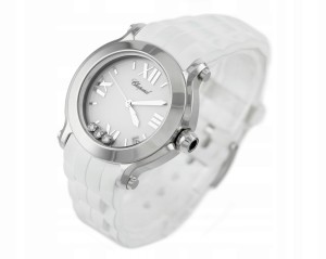 CHOPARD HAPPY SPORT STEEL 3 DIAMONDS WHITE RUBBER STRAP REF. 278475-3016